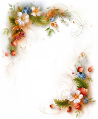 Wall Mural - there is a floral frame with flowers and leaves on it