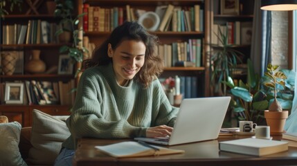 Canvas Print - The woman using laptop