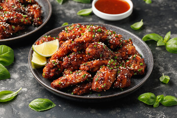 Poster - Spicy korean chicken wings with sesame seeds and chives