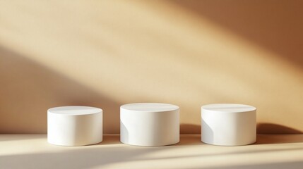 Poster - Three white pedestals are standing in front of a wall