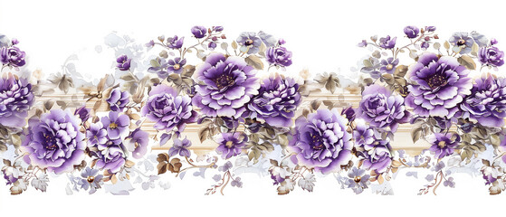 Wall Mural - purple flowers are on a white background with a white border