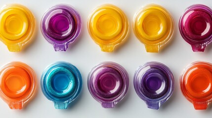 Aufkleber - Top View of Colorful Condoms in Individual Packaging on White Background