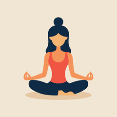 Flat vector illustration of a woman meditating in a calm, relaxed pose.
