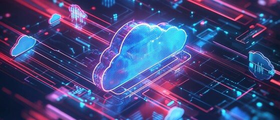 Aufkleber - Futuristic Cloud Computing. Glowing Data Network and Connectivity