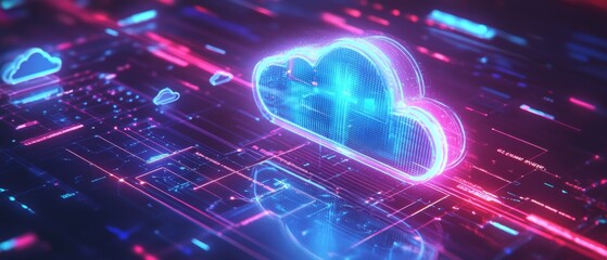 Aufkleber - Futuristic Cloud Computing. Glowing Data Network and Connectivity