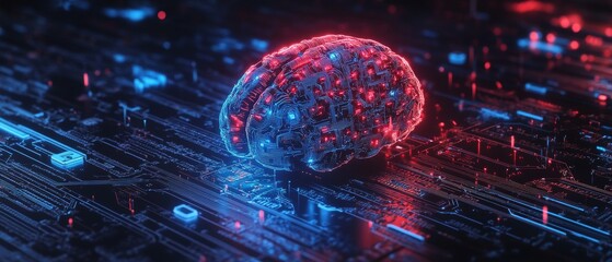 Poster - Neural Fusion. Futuristic Brain Connected to Circuit Board