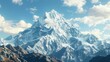 © Sarinrata - Majestic snow-capped mountain peak under a bright blue sky with fluffy clouds, showcasing breathtaking natural beauty.