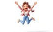 © Rusti_video & image - Joyful 3D cartoon girl jumping with arms outstretched.
