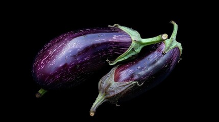 two eggplants on black background