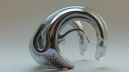 Wall Mural - Cybernetic Ear Implant with Chrome Finish and Futuristic Design