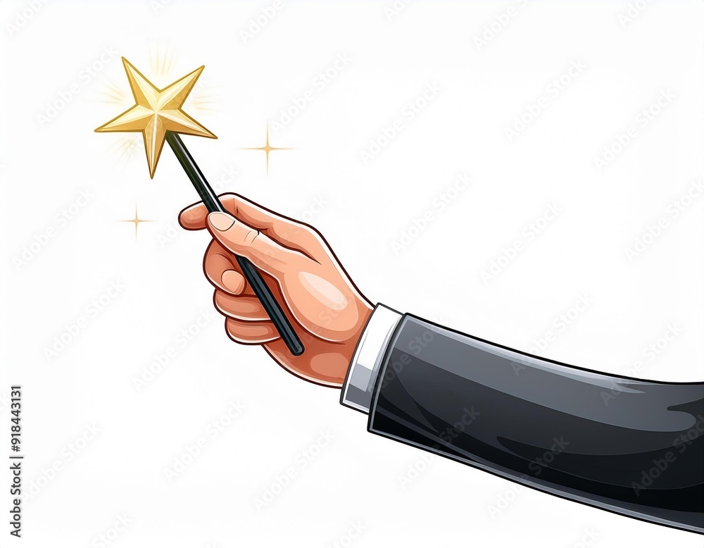 Witch Wizard Hand Holding Magic Wand Symbol Cartoon Illustration Vector ...