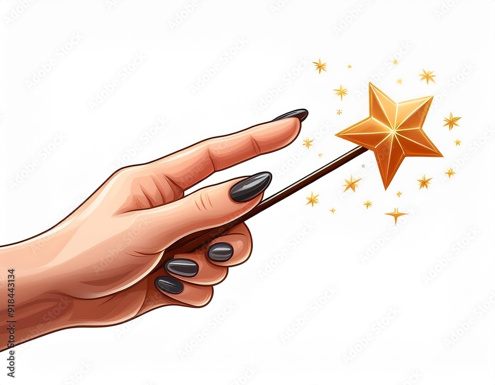 Witch Wizard Hand Holding Magic Wand Symbol Cartoon Illustration Vector ...