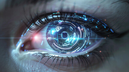 Wall Mural - Close-Up of Futuristic Cybernetic Eye with Intricate Mechanical Details