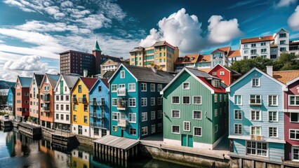 Sticker - view of city with colorful building 