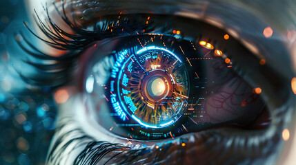 Wall Mural - Close-Up of Futuristic Cybernetic Eye with Intricate Mechanical Details