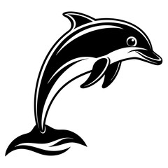 Wall Mural - Dolphin Leaping Vector. The dolphin jumps out of the water, often in a curved arc or straight-up silhouette vector illustration.