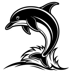 Wall Mural - Dolphin Leaping Vector. The dolphin jumps out of the water, often in a curved arc or straight-up silhouette vector illustration.