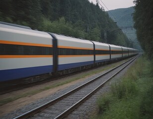 Poster - Modern high-speed train approaches to the station at spring morning time.