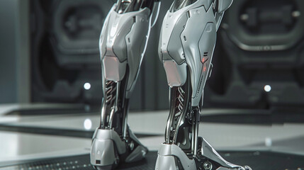 Wall Mural - Close-Up of Futuristic Robotic Legs with Advanced Mechanics