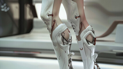 Wall Mural - Close-Up of Futuristic Robotic Legs with Advanced Mechanics