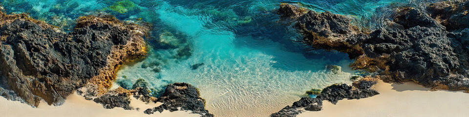 Wall Mural - The Turquoise Tidepool: A serene rock pool teeming with sea life, surrounded by warm sand and turquoise waters