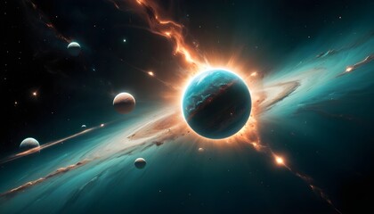 outer space with alien planets and explosion