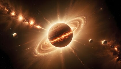 outer space with alien planets and explosion