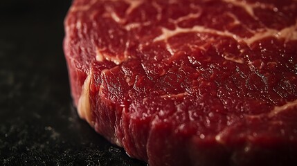 Close-up of a Raw Beef Steak with Marbling