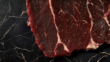 Raw Beef Steak on Black Marble Background