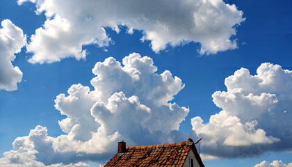 Poster - Maison sous un ciel nuageux