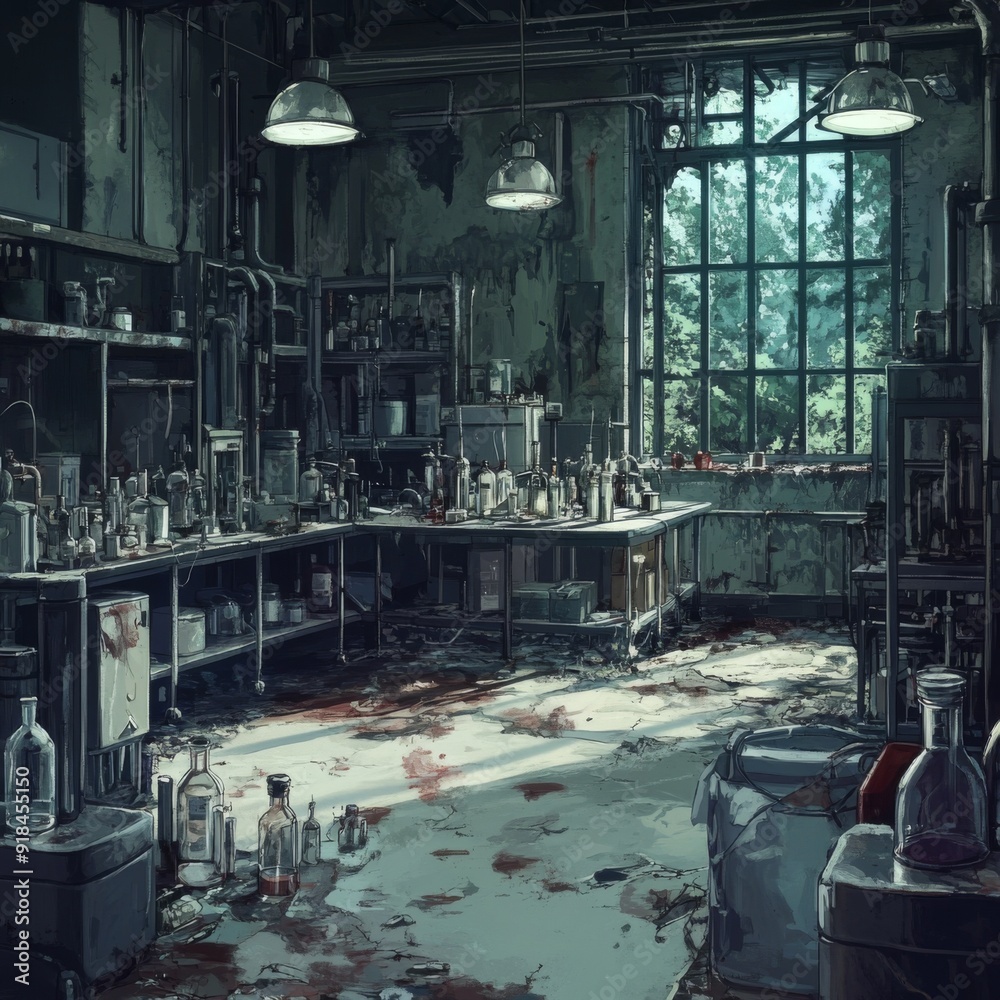 Abandoned Laboratory with Scattered Test Tubes and Equipment on the ...