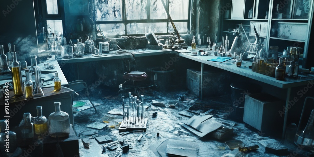 Abandoned Laboratory with Scattered Test Tubes and Equipment on the ...