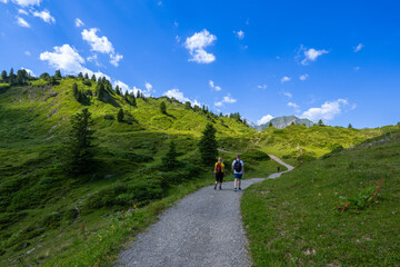 Wall Mural - Couple walking on the Hochtannberg, State of Vorarlberg, Austria