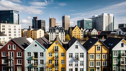 Poster - view of city with colorful building 