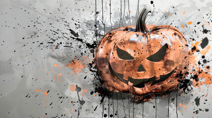 Wall Mural - A grunge pumpkin with paint splatter effects captures the essence of Halloween, perfect for festive party decorations and creative banners