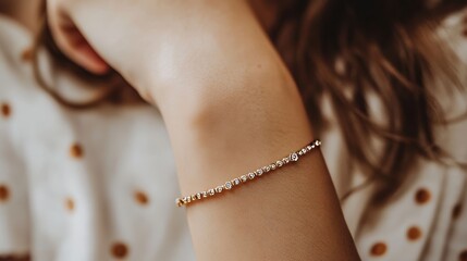 Detailed close up of bracelet on arm in product photography, showcasing exquisite jewelry design