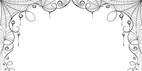 Wall Mural - halloween horizontal frame black cobweb on transparent background ilustration vector. halloween conc