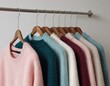 © Алексей Ковалев - Fashion clothes on clothing rack - bright colorful closet. Closeup of rainbow color choice of trendy female wear on hangers in store closet or spring cleaning concept. Summer home wardrobe.