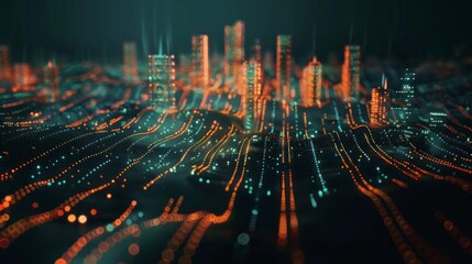 Poster - A cityscape with a lot of lights and buildings