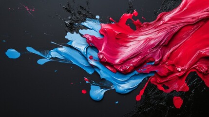 Sticker -  A red, blue, and black liquid splatter on a black and blue surface