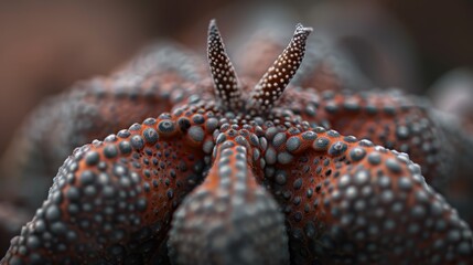 Wall Mural -  A tight shot of a starfish's face with a contrasting black and white mark