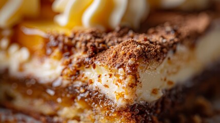 Canvas Print -  A tight shot of a cake slice, adorned with cream and chocolate sprinkles atop