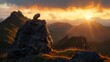 © Jevjenijs - Bird atop large mountain rock, sunset backdrop