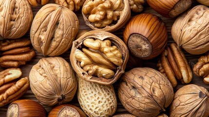 Sticker -   Nuts on wooden table