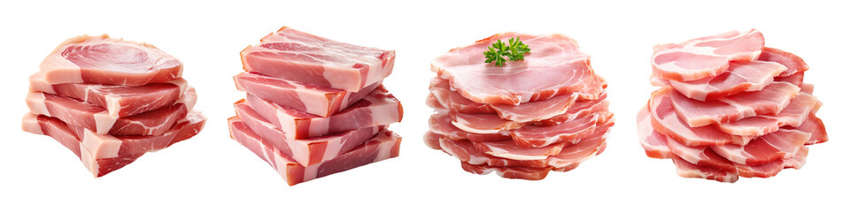 Poster - Collection set of pork ham slices isolated on transparent background