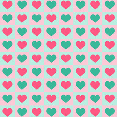 Wall Mural - Seamless hearts pattern.Repeat pattern with green and pink heart for Christmas.Valentine vector graphic background.