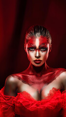 Wall Mural - red woman dress face painting makeup future