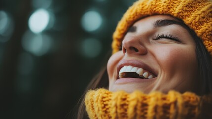 A cozy yellow wool hat and scarf set against an outdoor backdrop, representing warmth, comfort, and the interaction between human apparel and the natural environment.