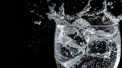 Wall Mural -   A close-up photo of a glass of water with a splash at the top and bottom