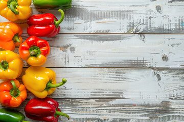 Wall Mural - Ripe colorful peppers on wooden table